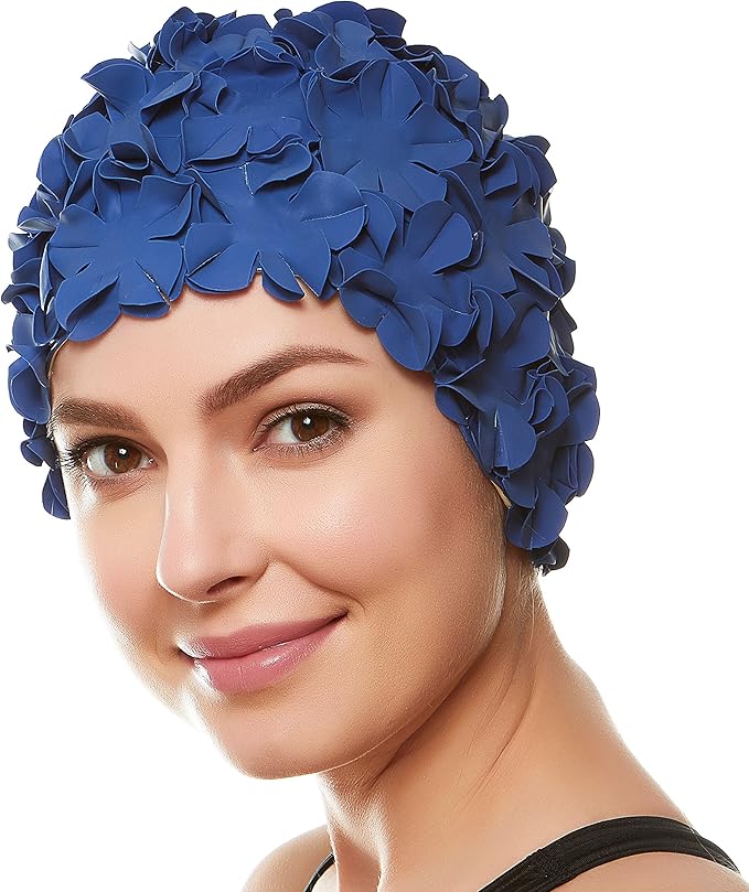BEEMO Floral Petal Ladies Bathing Swim Cap Women Retro Swim Hat Long/Short Hair-StrideForce Fitness