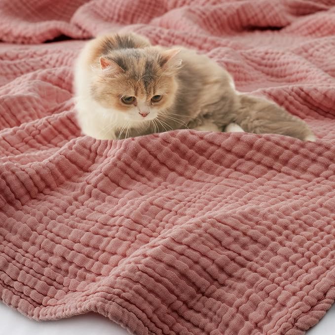 Carriediosa 100% Cotton Muslin Throw Blanket 50" X 70" Throw XL Size，4-Layers Summer Gauze Throws for Bed Couch，Soft Lightweight Breathable Linen Blankets Bedspread for Adults All Season，Mauve-StrideForce Fitness