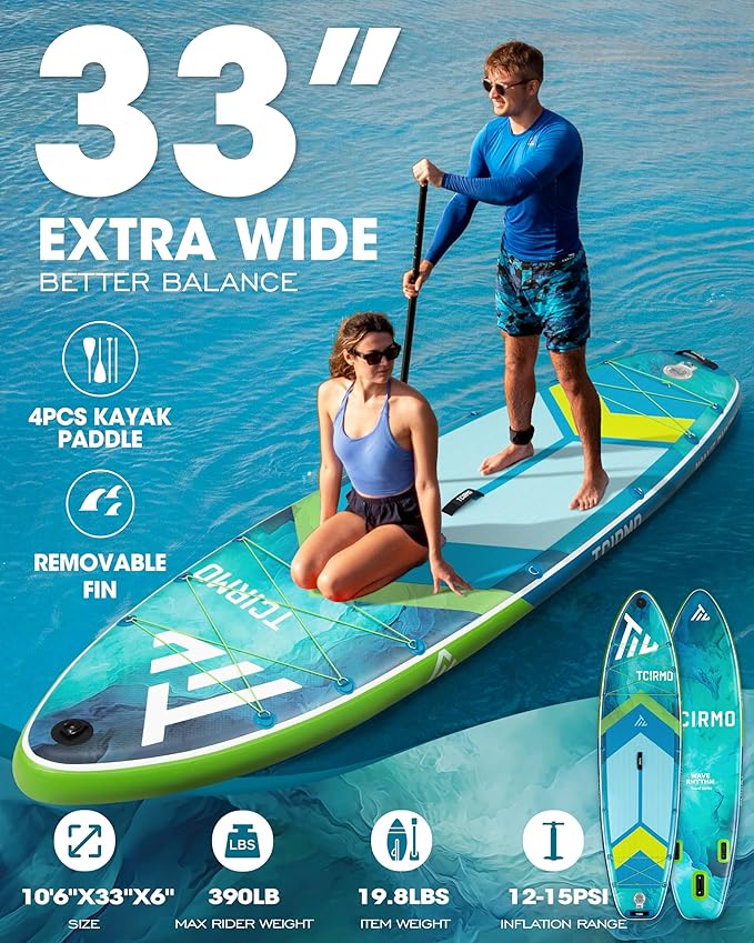 Inflatable Stand Up Paddle Board for Adults with Seam Welded Technology, 10'6''x33''x6'', Durable SUP with Dual-Blade Paddle and Complete Accessories, 390 lbs Capacity, Beginner-Friendly-StrideForce Fitness