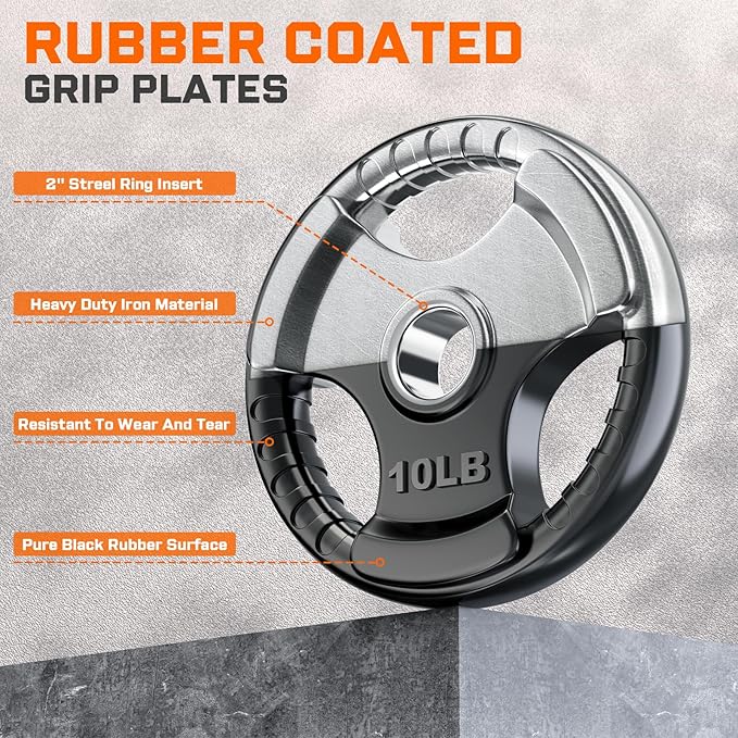 XDDIAS Rubber Weight Plates for Barbell, 2-Inch Olympic Grip Plate for Strength Training, Weightlifting and Bodybuilding in Home & Gym, Solid Cast Iron Weight Plates Pair and Sets-StrideForce Fitness