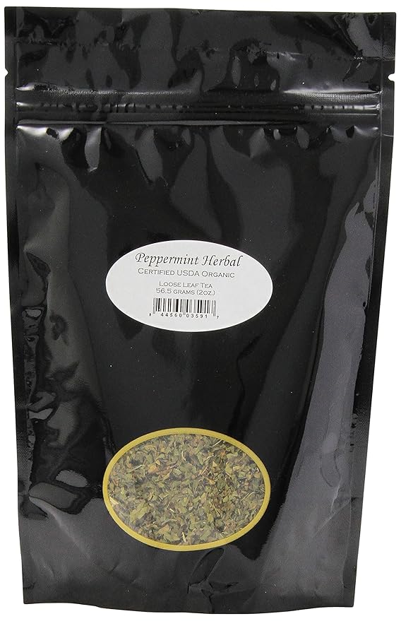 Organic Peppermint Herbal Loose Leaf Tea Pouches - 2oz | Grown in Washington State | USDA and QMI Organic Certified | Naturally Caffeine Free | Aromatic Mint Flavor | Sun Dried Herbal Blend-StrideForce Fitness