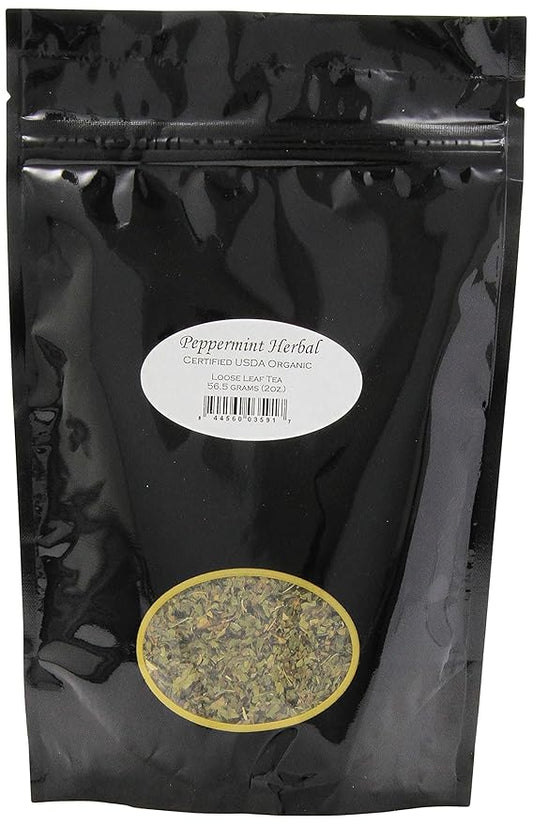 Organic Peppermint Herbal Loose Leaf Tea Pouches - 2oz | Grown in Washington State | USDA and QMI Organic Certified | Naturally Caffeine Free | Aromatic Mint Flavor | Sun Dried Herbal Blend-StrideForce Fitness