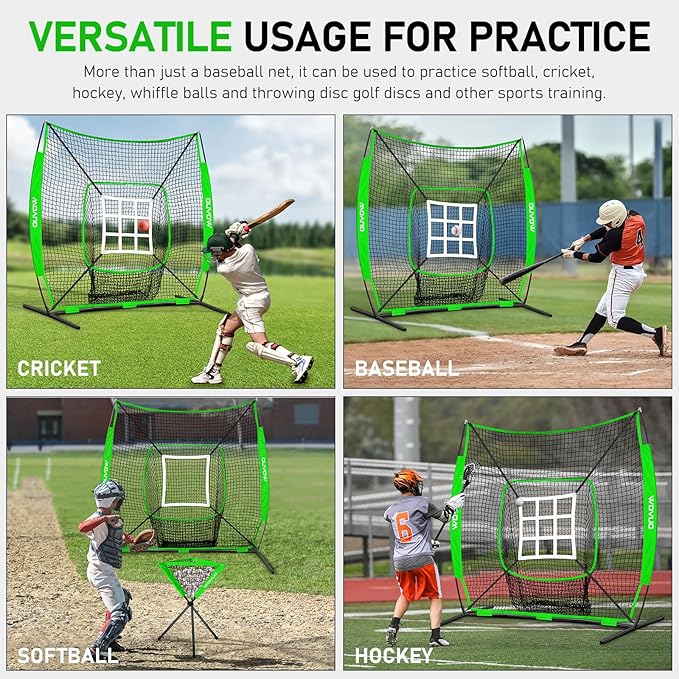 7x7 ft Baseball Net for Batting Pitching Hitting, Softball Pitching Net with Strike Zone, Tee, Ball Caddy, Softball Batting Net Baseball Training Equipment for Kids Adult Youth Sport Practice-StrideForce Fitness