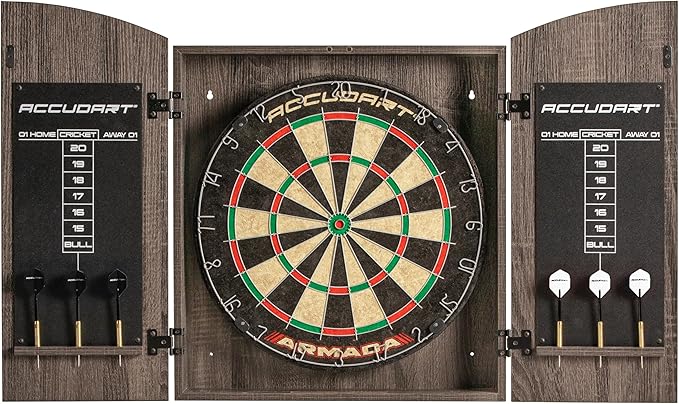 Accudart Armada Bristle Dartboard Cabinet Set - Official Size 18" x 1.5" - Self Healing Genuine Sisal - Wall Mount Cabinet Set - Round Spider Wires Reduce Bounce Outs - Rotatable Metal Number Ring-StrideForce Fitness