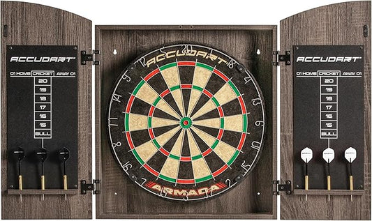 Accudart Armada Bristle Dartboard Cabinet Set - Official Size 18" x 1.5" - Self Healing Genuine Sisal - Wall Mount Cabinet Set - Round Spider Wires Reduce Bounce Outs - Rotatable Metal Number Ring-StrideForce Fitness