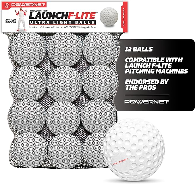 PowerNet Launch F-lite Softball & Baseball Pitching Machine, Dimpled Practice Balls, Bucket of Baseballs, Coaching Bucket Bundle for Pitching Machine, Baseball Training Equipment-StrideForce Fitness