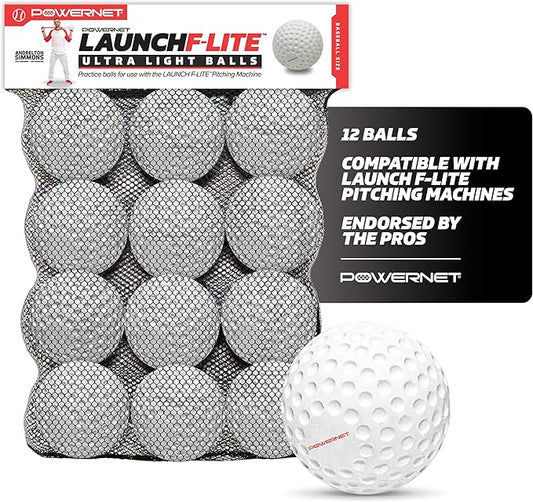 PowerNet Launch F-lite Softball & Baseball Pitching Machine, Dimpled Practice Balls, Bucket of Baseballs, Coaching Bucket Bundle for Pitching Machine, Baseball Training Equipment-StrideForce Fitness
