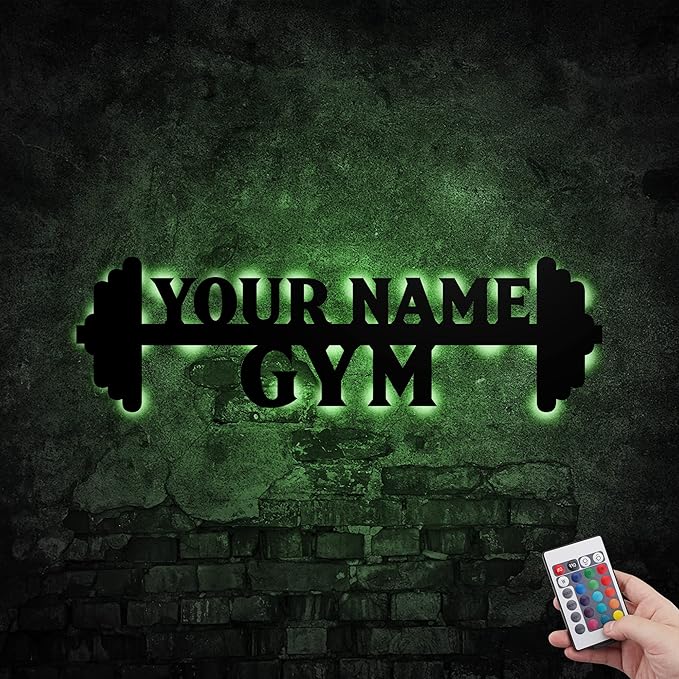 Personalized Home Gym LED Tin Metal Sign Multiple Sizes, Gym Sign Wall Decor, Exercise Workout Room Decor Fitness Center, Motivational Inspirational Hanging Wall Art Wall Plaque (02 w/lights)-StrideForce Fitness