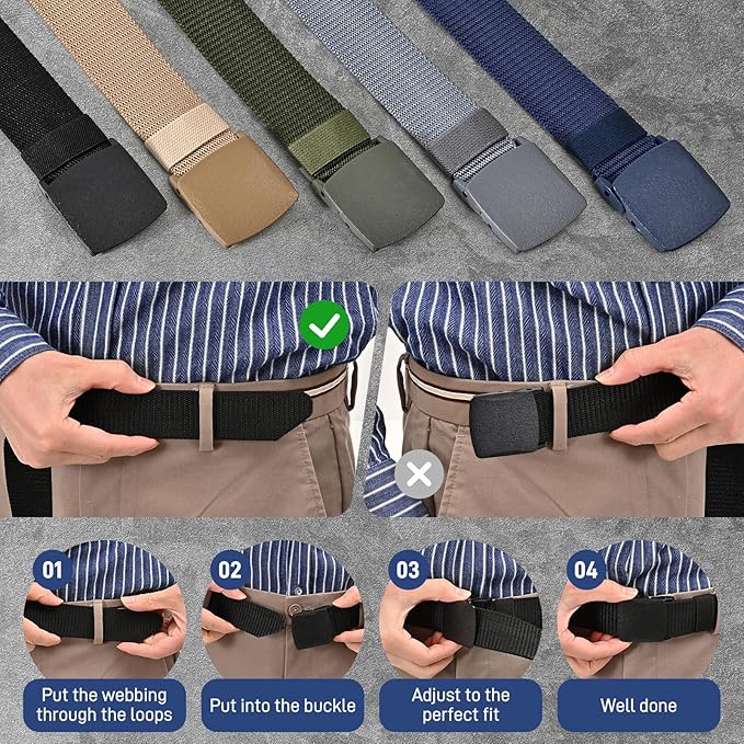 Tactical Men's Nylon Belts,5 Pack Mens Belts Casual，Military Canvas Outdoor Metal-free Belts-StrideForce Fitness
