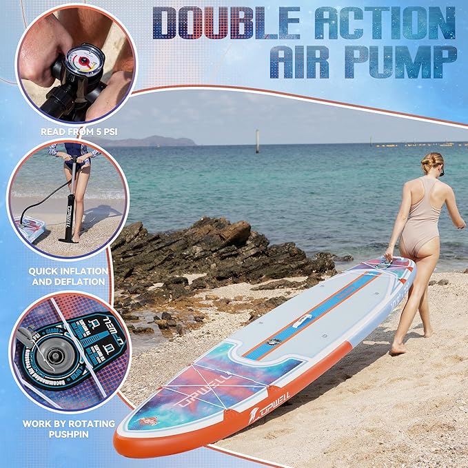 UPWELL 11’6”/11'2”/11'/10'8”/10'6”/10'2” Inflatable Stand Up Paddle Board with sup Accessories Including Backpack, Repairing Kits, Non-Slip Deck, Leash, 3 Fins, Paddle and Hand Pump-StrideForce Fitness