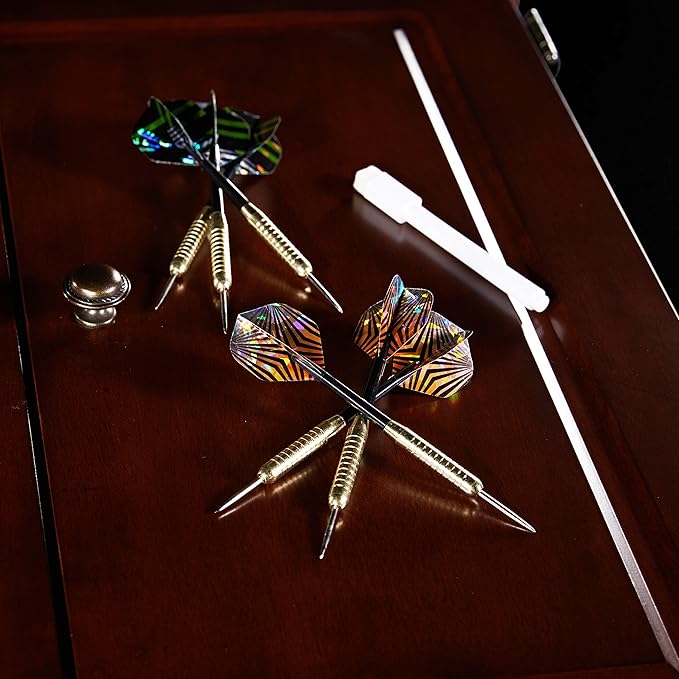 Barrington Dartboard Multiple Styles Pre-Assembled Wood Dartboard Cabinet Collection with 18” Bristle Dartboard & Steel Tip Dart Set, Perfect for Cricket Games-StrideForce Fitness