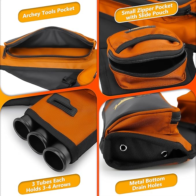 SUNYA Archery Hip Quiver for Arrows. Includes 3 Tubes Arrow Holder, Accessories Pockets and Waist Belt. Fit for Compound and Recurve Bow Practice.-StrideForce Fitness