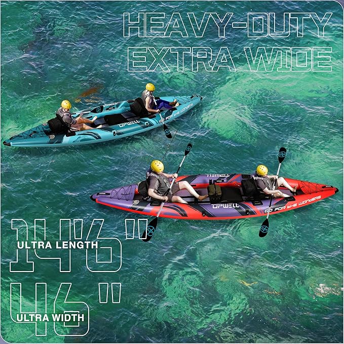 UPWELL 11'/14'6”Inflatable Kayak with Drop Stitch Floor and Accessories Including Kayak Seat with Thickened Cushion, Paddle, Fin, Repair Kits, Carry Bag and Hand Pump-StrideForce Fitness