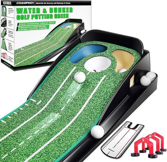 CHAMPKEY Professional Hazard Golf Putting Green Come with Golf Putting Gates and Putting Mirror - Progressive Slope Tech and Noise Reduction Tech Golf Putting Mat-StrideForce Fitness