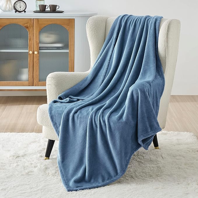 Bedsure Fleece Throw XL Blanket Washed Blue - 300GSM Soft Lightweight Plush Cozy Blankets for Bed, Sofa, Couch, Travel, Camping, 50x70 inches-StrideForce Fitness