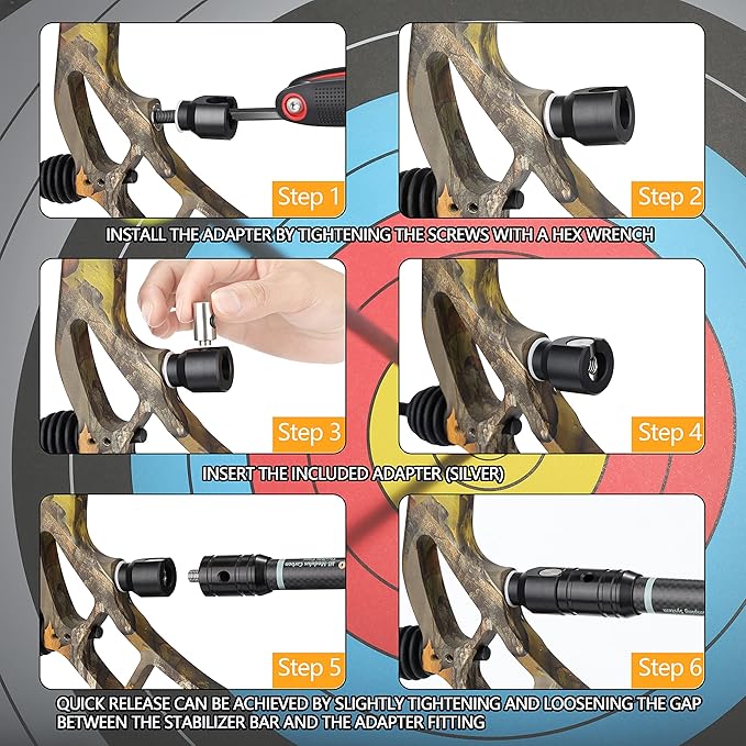 SUNYA Archery Bow Stabilizer for Compound Bow, Carbon Fiber Body Flexible Core, Damping System and Weights Kit, 8",10",12" 15" in Expedition Series-StrideForce Fitness