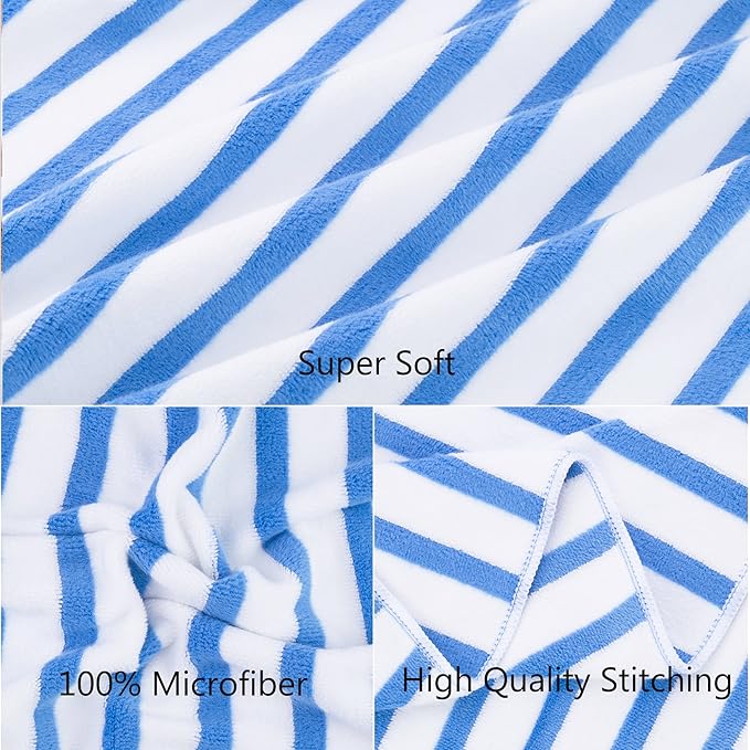 JML Microfiber Beach Towels, Large Bath Towel Set (6 Pack, 27" x 55") - Cabana Stripe - Quick Dry Microfiber Towels for Pool, Bath, Sport, Yoga, Camping, Swimming, Blue-StrideForce Fitness