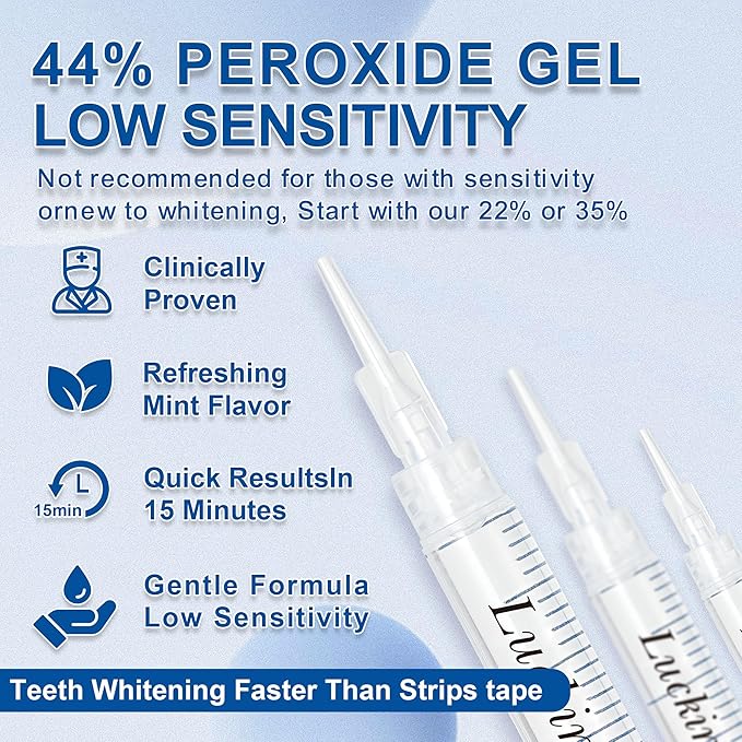 LUCKIN SMILE 10 * 3ML Teeth Whitening Gel Refill, 44% Carbamide Peroxide Suitable for Sensitive Teeth Whitening, 60 Whitening Treatments, Teeth Whiteners Used in Conjunction with Teeth Whitening Kit