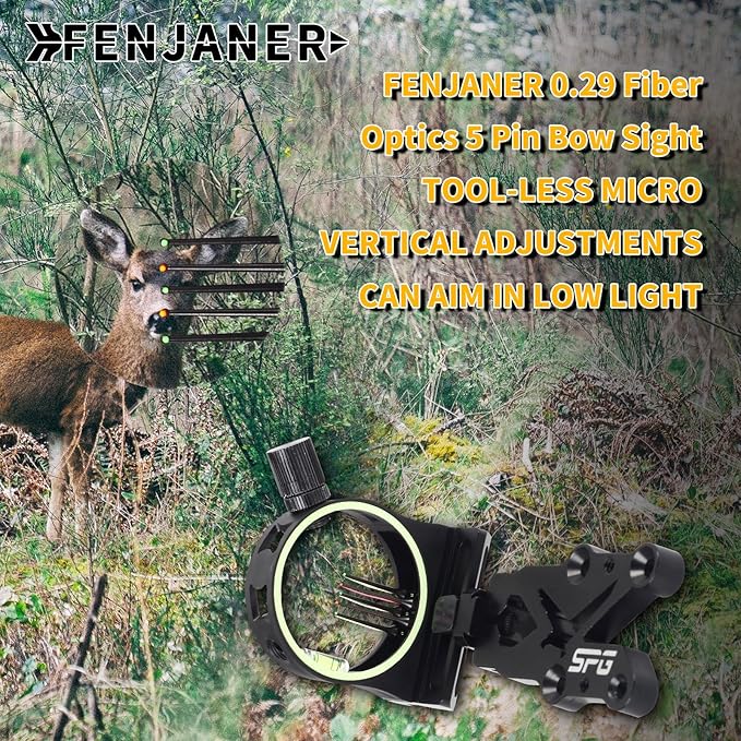Archery 5 Pin Bow Sight .029 Fiber Optics Sight with Rheostat Light & Reversible Mount Design for Compound Bow (Right Hand)-StrideForce Fitness