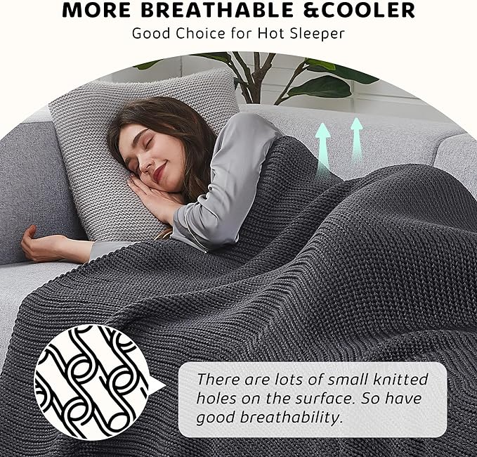 L'AGRATY Knitted Weighted Blanket - 48"x72" 12lbs Cooling Chunky Knit Heavy Blanket for Adults Braided Crochet Throw Thick Cable Yarn Knit Decorative No Beads Evenly Weighted Machine Washable-StrideForce Fitness