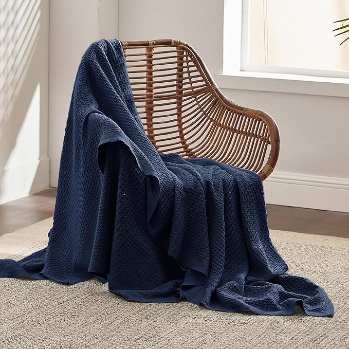 Bedsure 100% Cotton Blanket Twin XL Size for College Dorm - Breathable and Soft, Waffle Weave Twin Blanket for Summer, Dorm Room Essentials, Pageant Blue, 66x90 inches-StrideForce Fitness