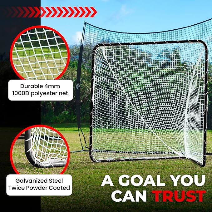 Velocity - Lacrosse Goal - Portable Steel Frame with Black Net, Perfect for Youth and Adult Training, Backyard Design-StrideForce Fitness