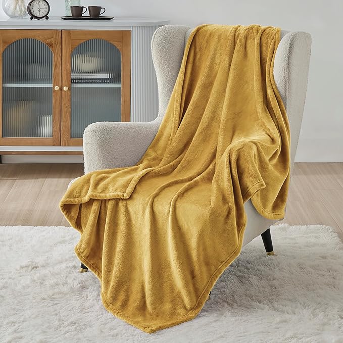 Bedsure Fleece Blanket Twin Size Yellow - 300GSM Lightweight Plush Fuzzy Cozy Soft Warm Blanket for Bed, Sofa, Couch, Travel, Camping, 60x80 inches-StrideForce Fitness