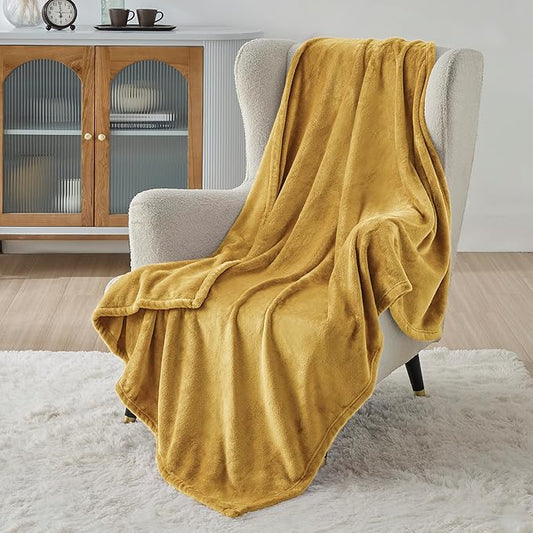 Bedsure Twin XL Fleece Blanket Dorm Bedding - Lightweight Soft Cozy Blankets for Bed, Sofa, Couch, Travel, Camping, Yellow, 66"x90"-StrideForce Fitness