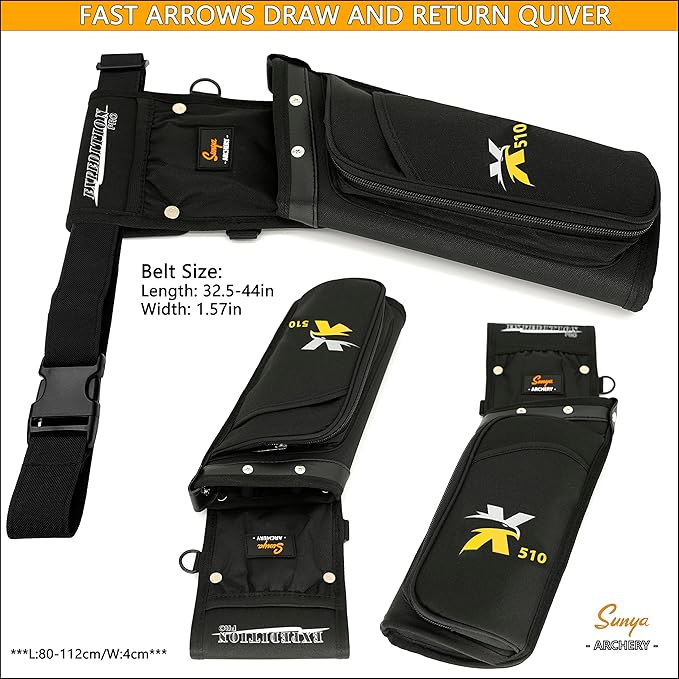 SUNYA X510 Field & Competition Hip Arrow Quiver | 3-Slot Noise-Free Archery Quiver with Sturdy Storage System (42x18cm)-StrideForce Fitness