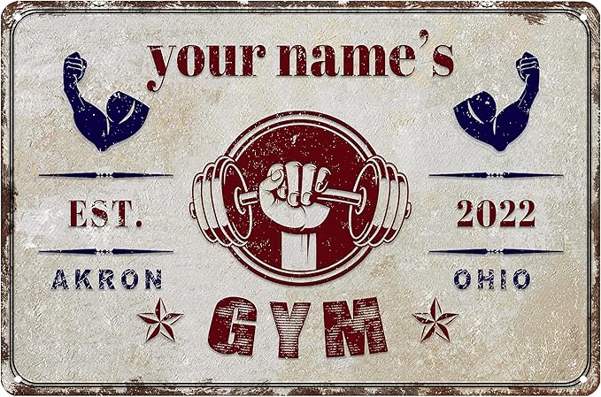Custom Gym Sign Wall Art Decor Personalized Name Aluminum Metal Sign Retro Workout Room Fitness Center Tin Sign-StrideForce Fitness