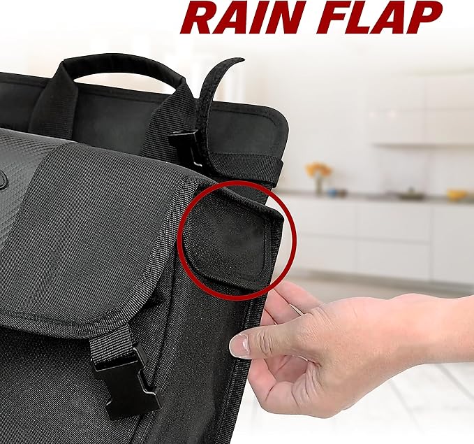 Ibera Adjustable Bicycle Bag (Pair) with Quick Release/Clip-On System - Water Resistant Bike Saddle Bags For Rear Rack with & 19.8 lbs Capacity Each - Saddle Bag Bicycle Fits Most Racks (Black)-StrideForce Fitness