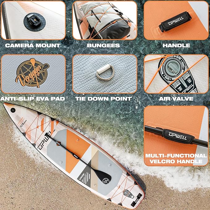 UPWELL 11’6”/11'2”/11'/10'8”/10'6”/10'2” Inflatable Stand Up Paddle Board with sup Accessories Including Backpack, Repairing Kits, Non-Slip Deck, Leash, 3 Fins, Paddle and Hand Pump-StrideForce Fitness