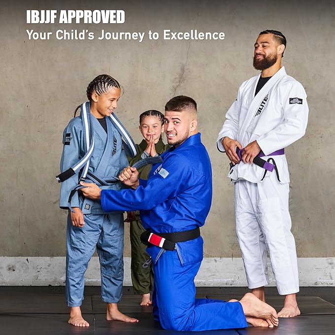 Elite Sports Kids Brazilian Jiu Jitsu Belts Preshurunk Martial Arts Youth BJJ Belts for Girls & Boys with BJJ Ranking Stripes-StrideForce Fitness