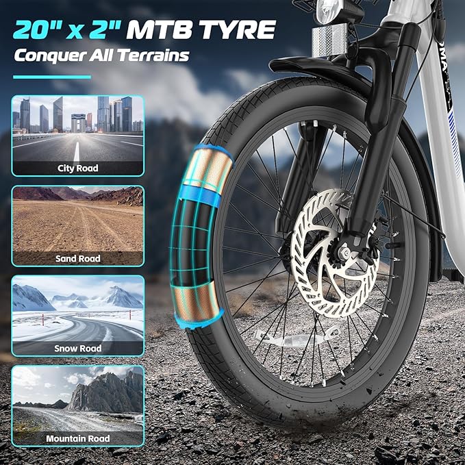 Caroma Electric Scooter with Seat, 48V Removable Battery E-Bike, Up to 30Miles&20MPH, 500/800/1200W Motor, 20" Fat Tire Adult Electric Bicycles for Commuting with Basket-StrideForce Fitness