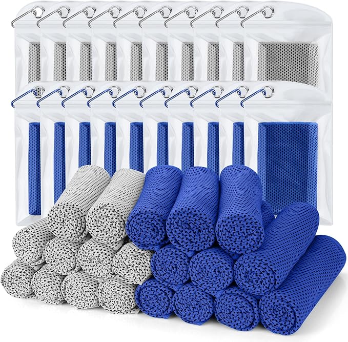 Biange Cooling Towel (Pack of 20, 40"x12") with Pouches for Sports, Workout, Fitness, Gym, Yoga, Golf, Pilates, Travel, Camping & More-StrideForce Fitness