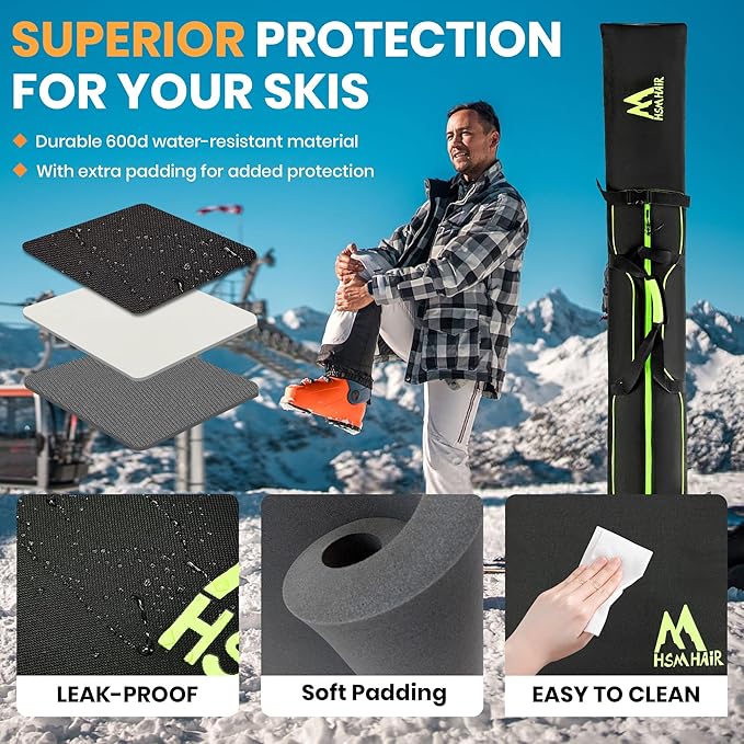 Ski Bag and Boot Bag Combo,Padded Ski Bag Set for Air Travel,Snow Ski Bags for Adults,Water- resistant Ski Boot Bag Fits for Skis Up to 200 CM and Boots Up To Size US13-StrideForce Fitness