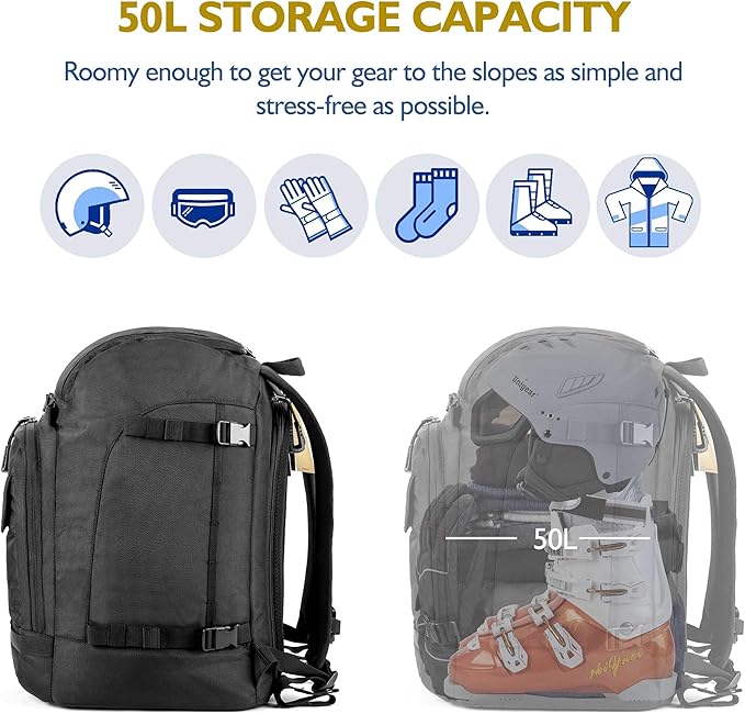 Unigear Ski Boot Bag Backpack for Helmet 50L/70L, Goggles, Gloves, Skis, Snowboard & Accessories (Black)-StrideForce Fitness