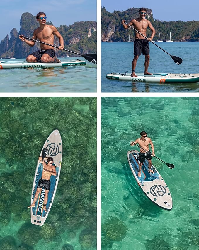 Inflatable Paddle Board 11 '* 34 "* 6" Extra Wide Sup Board, 420lb Capacity Paddle Board for Adults, Suitable for Sea and Lakes, 2+1Family Board-StrideForce Fitness