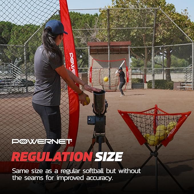 PowerNet Launch F-lite Softball & Baseball Pitching Machine, Dimpled Practice Balls, Bucket of Baseballs, Coaching Bucket Bundle for Pitching Machine, Baseball Training Equipment-StrideForce Fitness