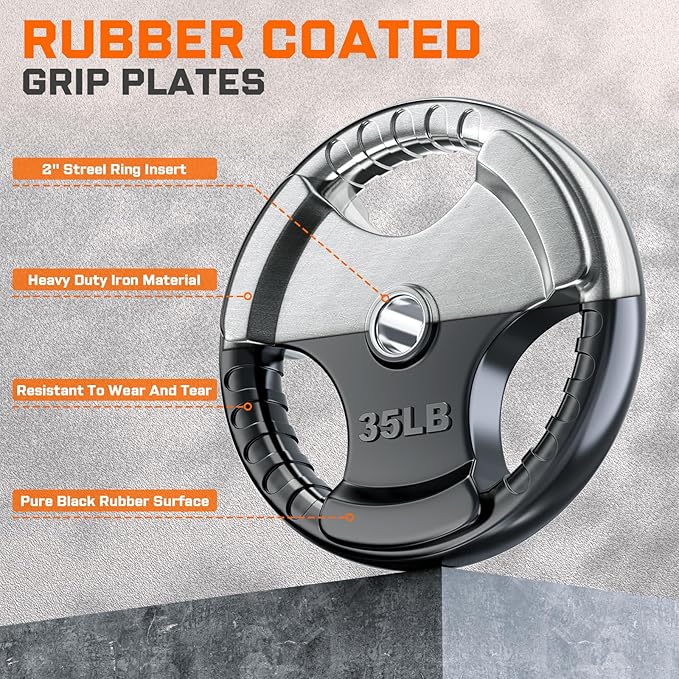 XDDIAS Rubber Weight Plates for Barbell, 2-Inch Olympic Grip Plate for Strength Training, Weightlifting and Bodybuilding in Home & Gym, Solid Cast Iron Weight Plates Pair and Sets-StrideForce Fitness