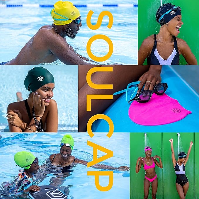 SOUL CAP - Large Swimming Cap for Long Hair - Designed for Long Hair, Dreadlocks, Weaves, Hair Extensions, Braids, Curls & Afros - Women & Men - Silicone-StrideForce Fitness