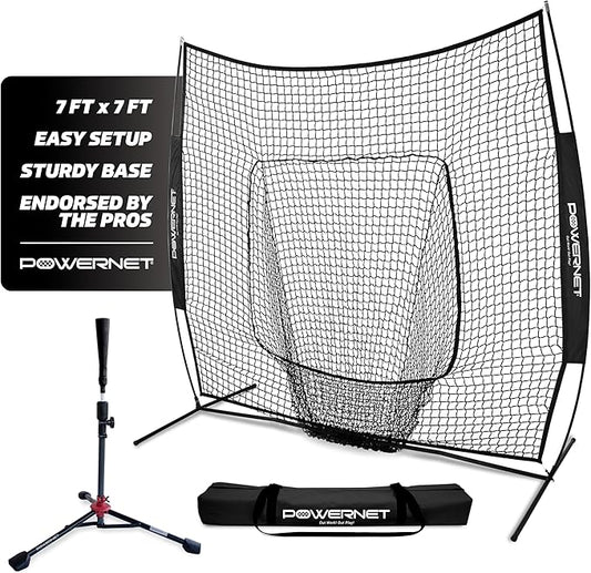 PowerNet Baseball Softball Practice Net 7x7 with Baseball Accessories for Practice Pitching, Batting & Fielding, Ball Caddy, Weighted Baseballs, Tee-StrideForce Fitness