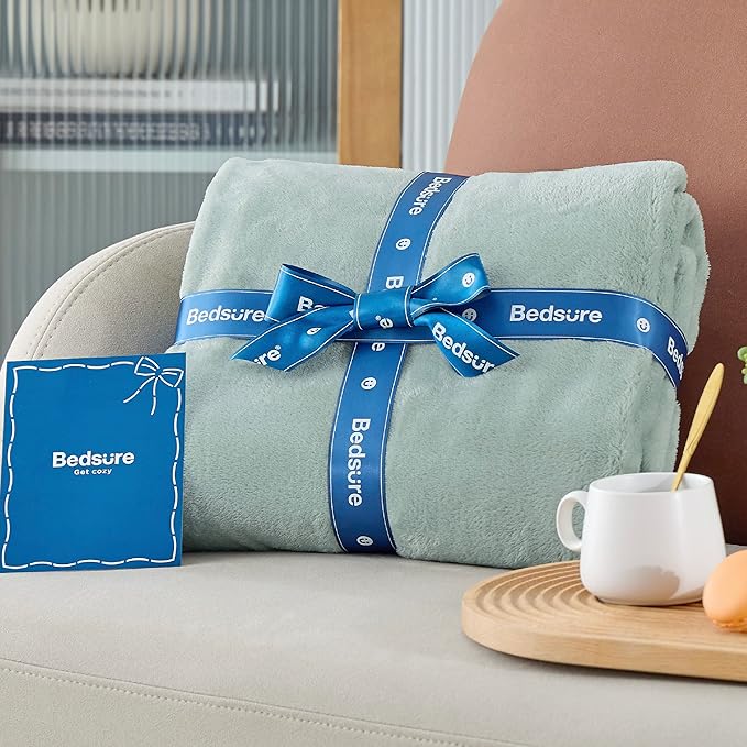 Bedsure Fleece Blanket Twin Size Sage Green - 300GSM Lightweight Plush Fuzzy Cozy Soft Warm Blanket for Bed, Sofa, Couch, Travel, Camping, 60x80 inches-StrideForce Fitness