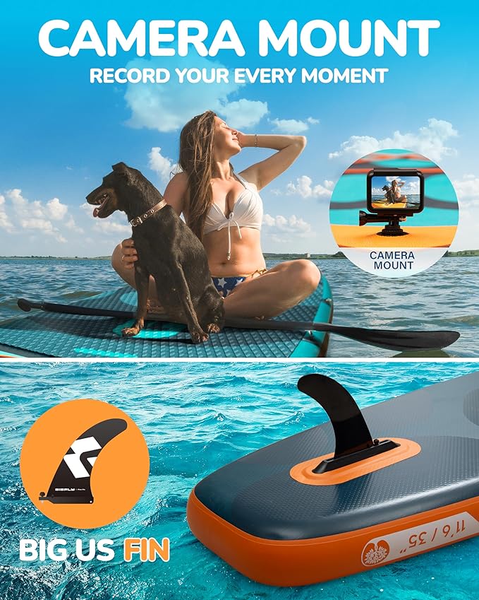 Bigfly 11'6×35" Super Wide Inflatable Stand Up Paddle Board, Ultra Stable Wide SUP for 2+1 People/Family/Big Size, 100L Backpack, All-Round Sup Board, US Big Fin-StrideForce Fitness