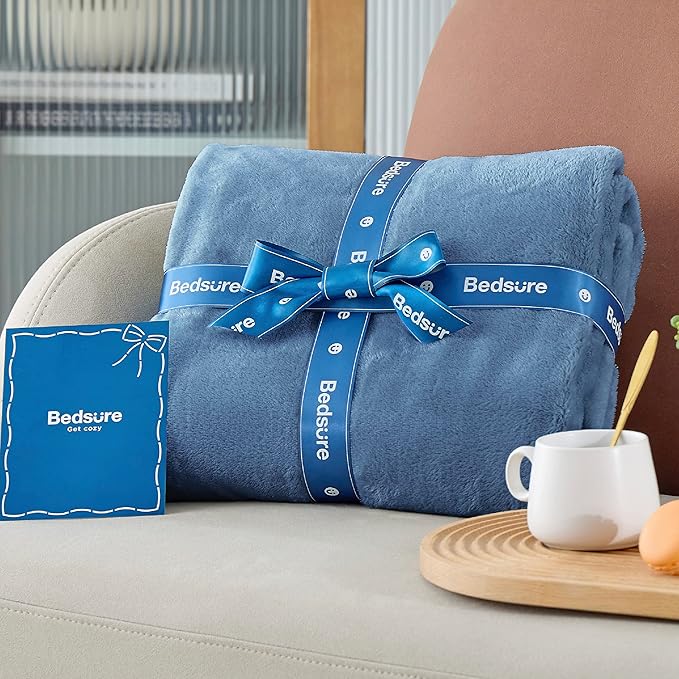 Bedsure Fleece Blanket Twin Size Washed Blue - 300GSM Lightweight Plush Fuzzy Cozy Soft Warm Blanket for Bed, Sofa, Couch, Travel, Camping, 60x80 inches-StrideForce Fitness