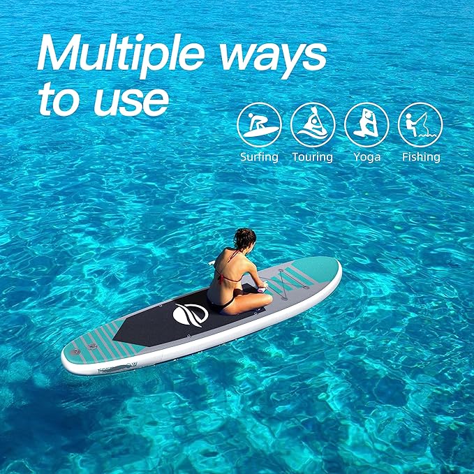 Inflatable Stand Up Paddle Board with SUP Accessories & Backpack. Paddle Boards for Adults. Non-Slip Deck, Wide Stance, Bottom Fin, Double Action Pump.-StrideForce Fitness
