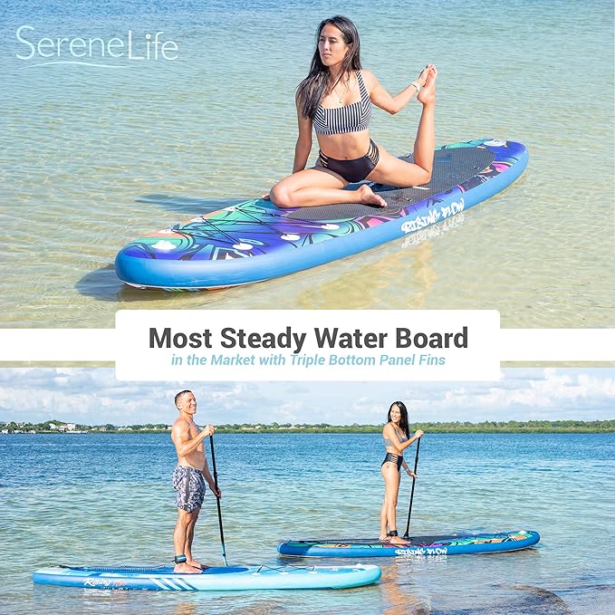 SereneLife Inflatable Stand Up Paddle Board with Premium SUP Accessories – Wide Stable Design with Non-Slip EVA Deck Pad for Adults and Youth of All Skill Levels-StrideForce Fitness