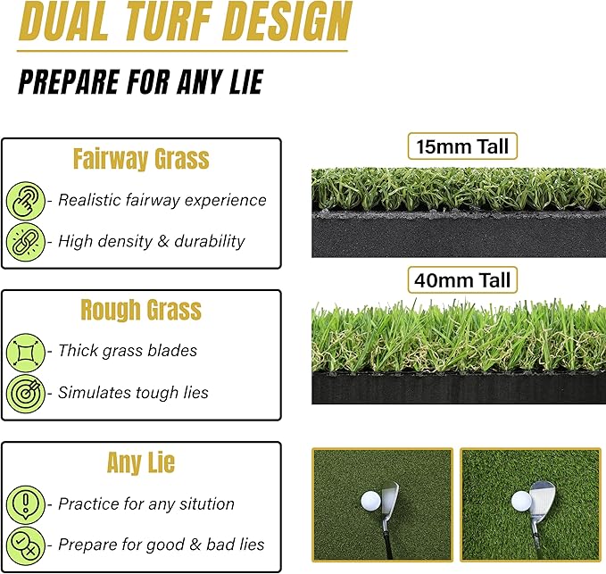 6x4ft Extra Large & 5x4ft Extra Thick Premium Golf Mat | Golf Mats Practice Indoor, Outdoor, or with Simulator/Net | Durable Golf Hitting Mat with Tees-StrideForce Fitness