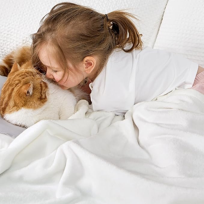 Bedsure Bedding Fleece Blanket for Girls and Boys - Soft Cozy Cute Small Throw Blankets for Travel, 43x55 Inches, White-StrideForce Fitness