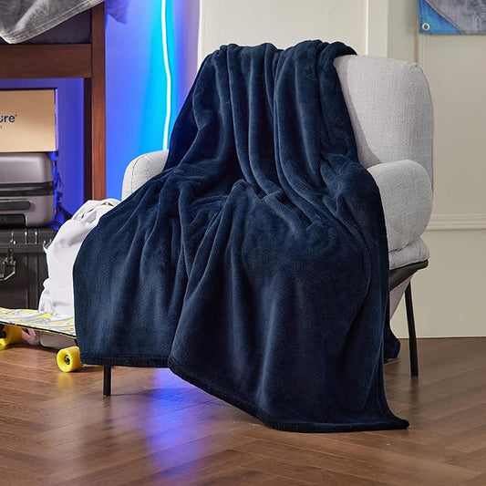 Bedsure Twin XL Fleece Blanket Dorm Bedding - Lightweight Soft Cozy Blankets for Bed, Sofa, Couch, Travel, Camping, Navy, 66"x90"-StrideForce Fitness